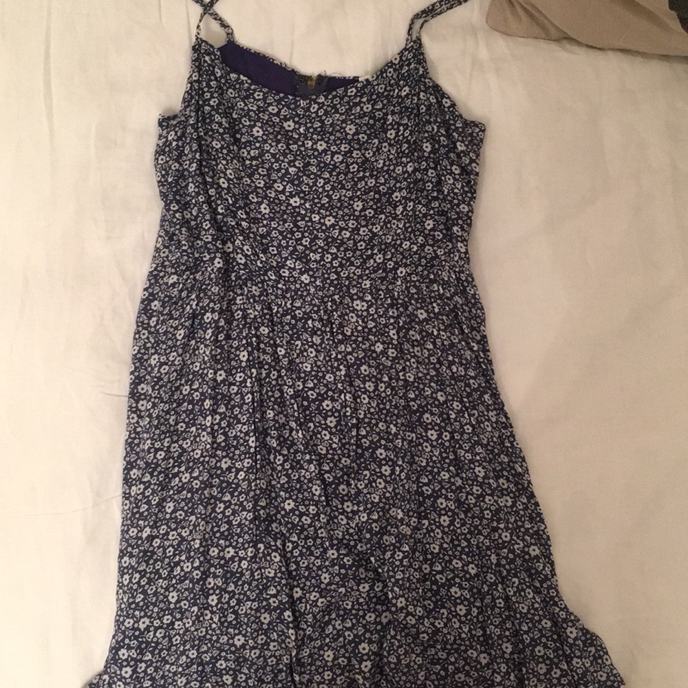 Flowered blue dress.